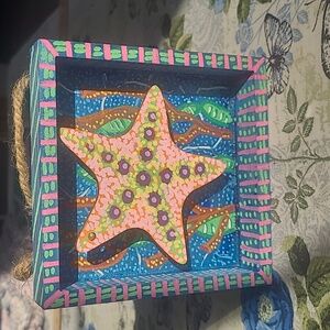 Hand-Painted Starfish Shadow Box - Pink & Green Coastal Accent 3 For $15